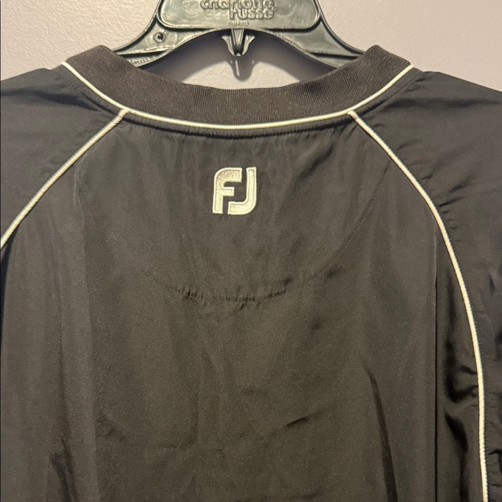 FootJoy Black V-Neck Short Sleeve Pullover with White Piping - Picture 3 of 11